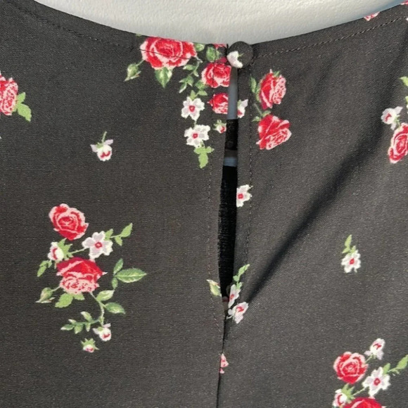 H&M Rose Floral Print Mini Dress Black Floral Elastic Waist 1/2 Sleeve 12 - Picture 7 of 12